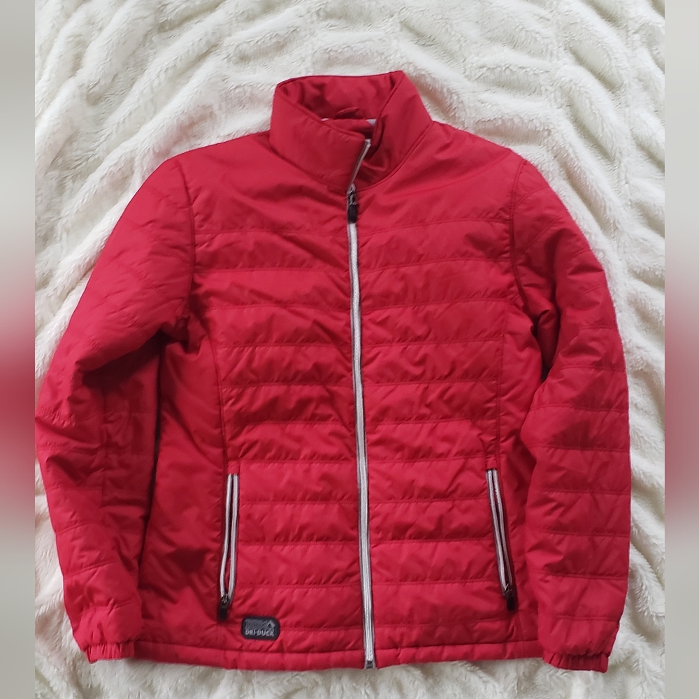 Ladies Size MEDIUM Dri-duck red puffer jacket DDX on back collar